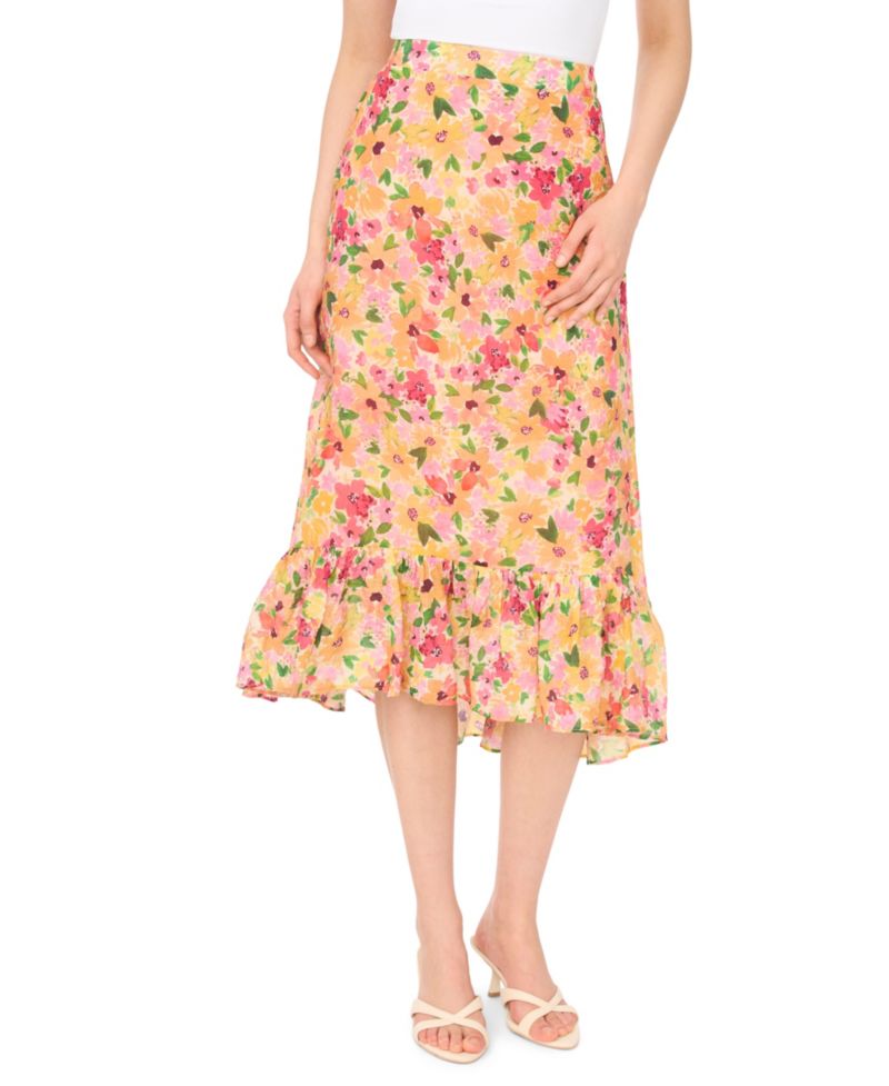 Women's Floral Ruffle Hem Midi Skirt
