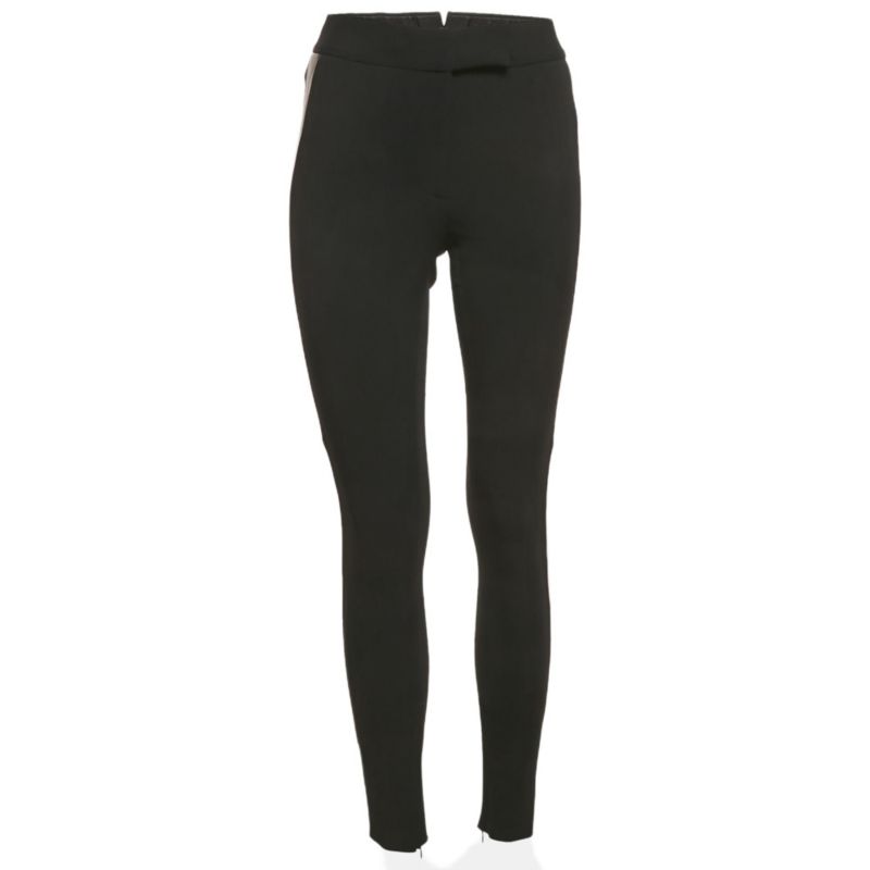 Women's Black Crepe Leather Trim Trousers