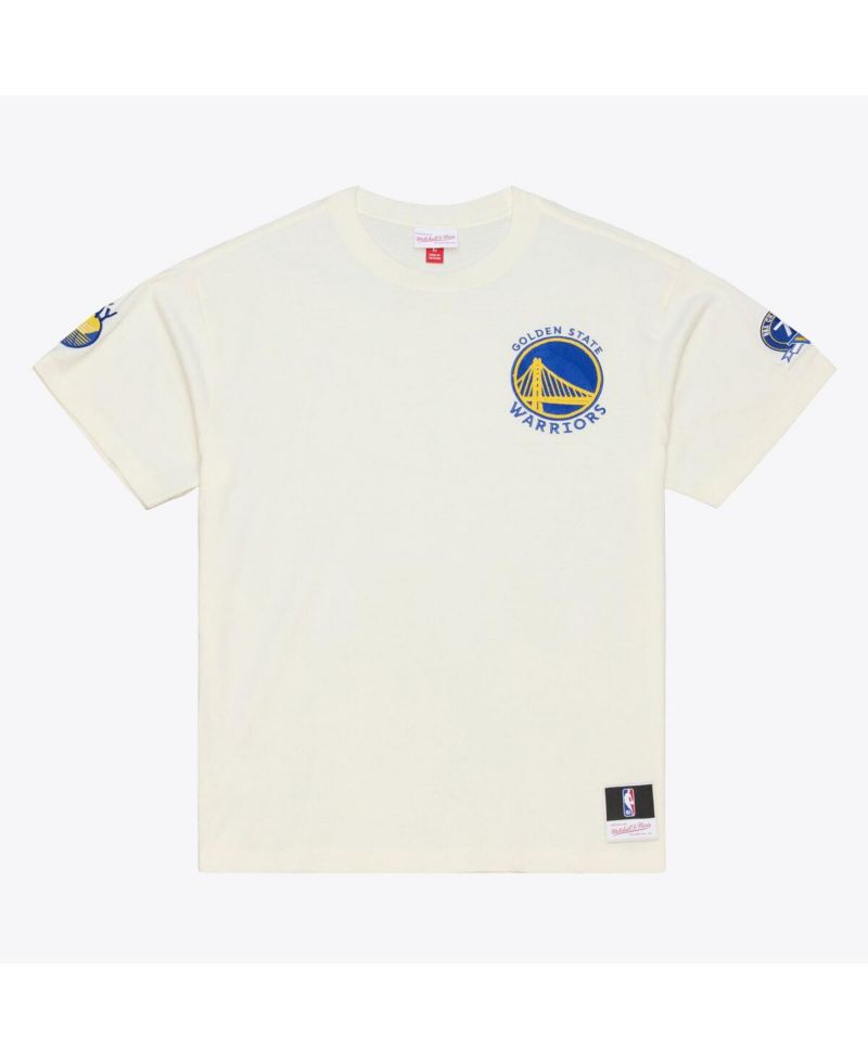 Men's Cream Golden State Warriors Hardwood Classics Chainstitch Premium T-Shirt