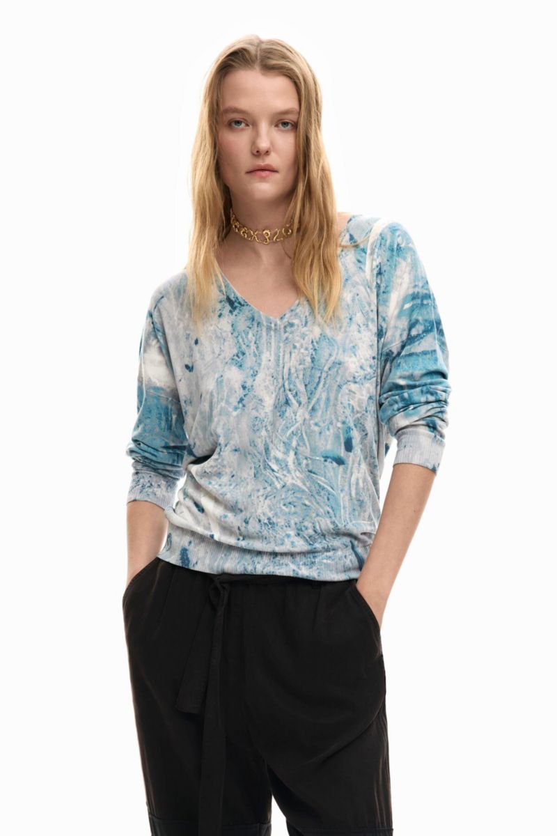 Women's V-Neck Sweater With Abstract Print