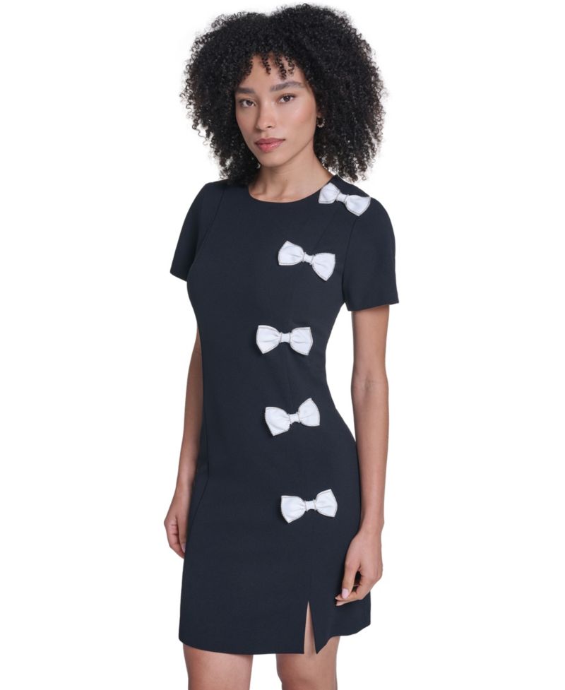 Women's Scuba Crepe A-Line Contrast-Bow Cocktail Dress