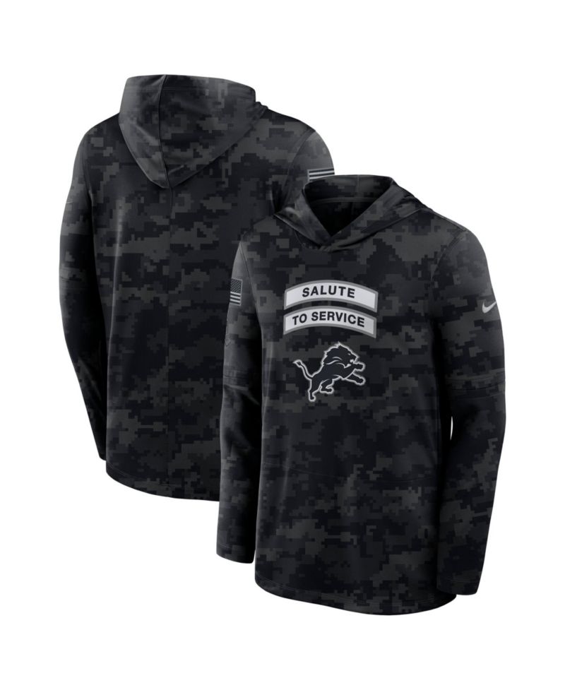 Men's Black Detroit Lions 2026 Salute to Service Sideline Lightweight Hooded Pullover