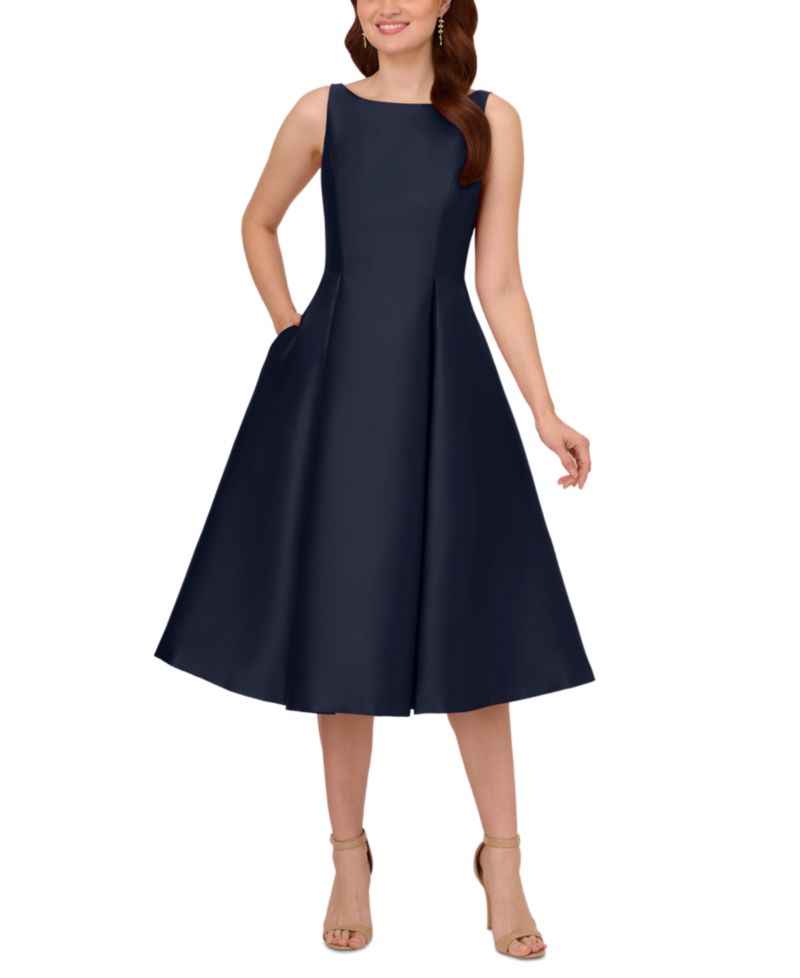 Women's Boat-Neck Fit & Flare Midi Dress