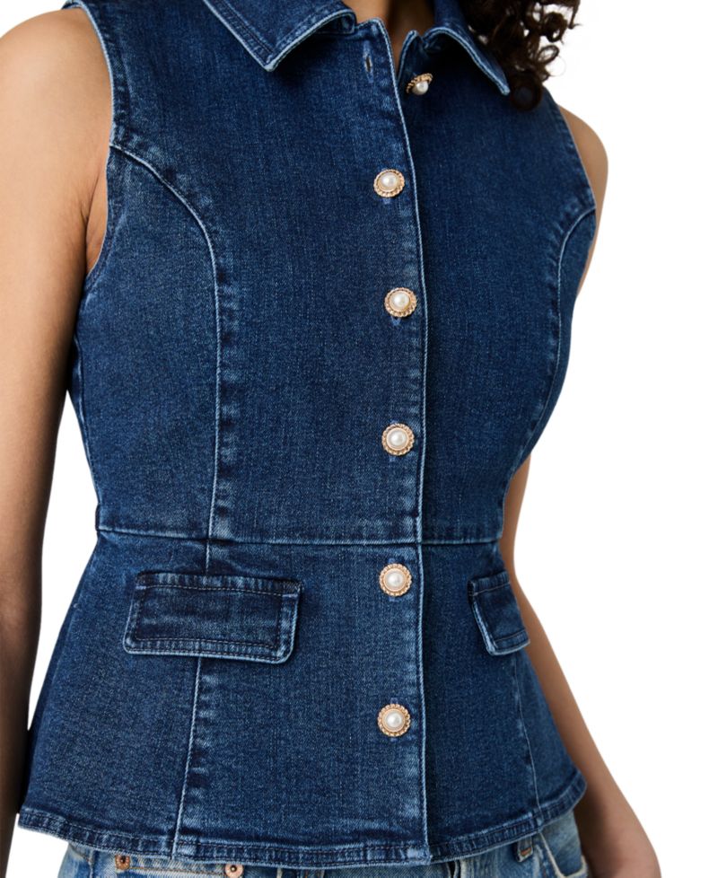 Women's Delancey Denim Button Peplum Top
