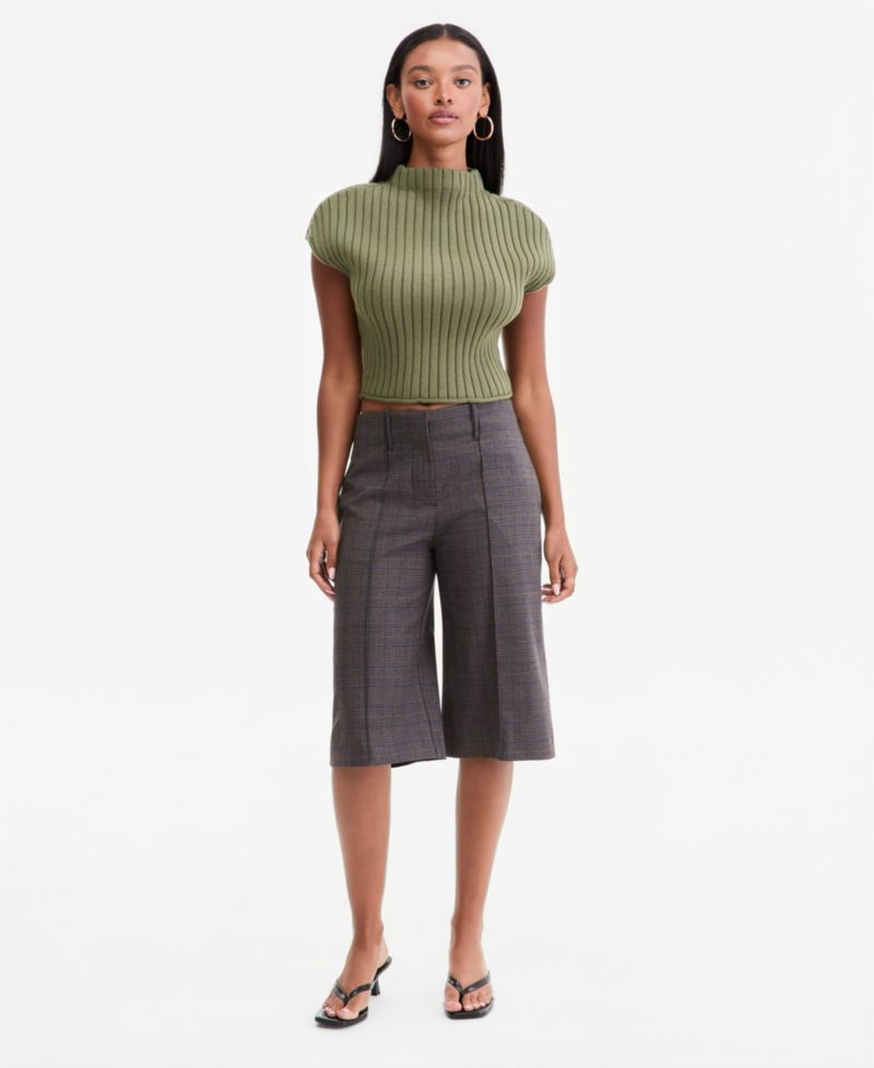 Women's Plaid High-Rise Knee-Length Shorts