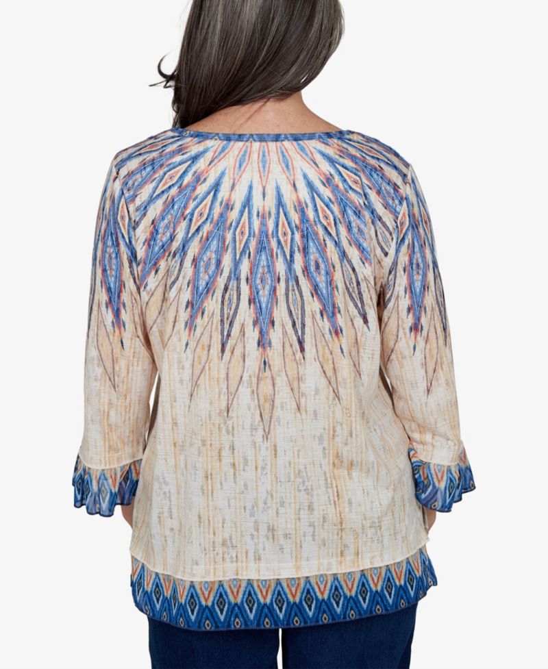 Women's Retro-Print Crewneck 3/4-Sleeve Top