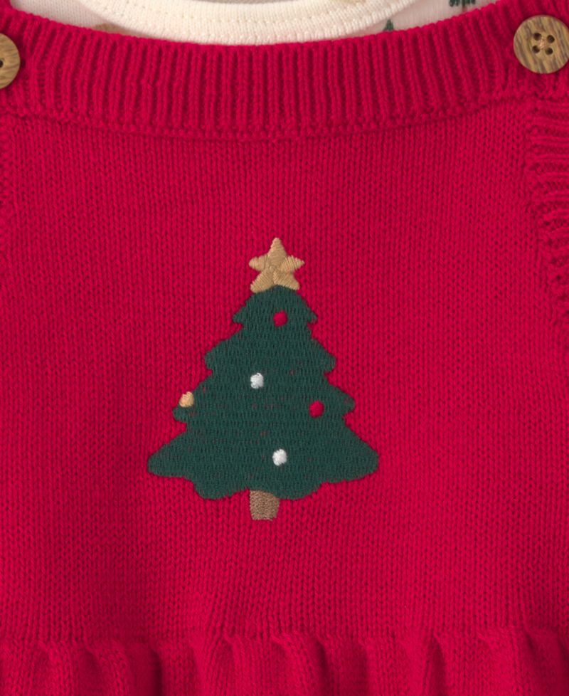 Baby Girls' Christmas Tree Crewneck T-Shirt, Dress and Tights, 3-Piece Set