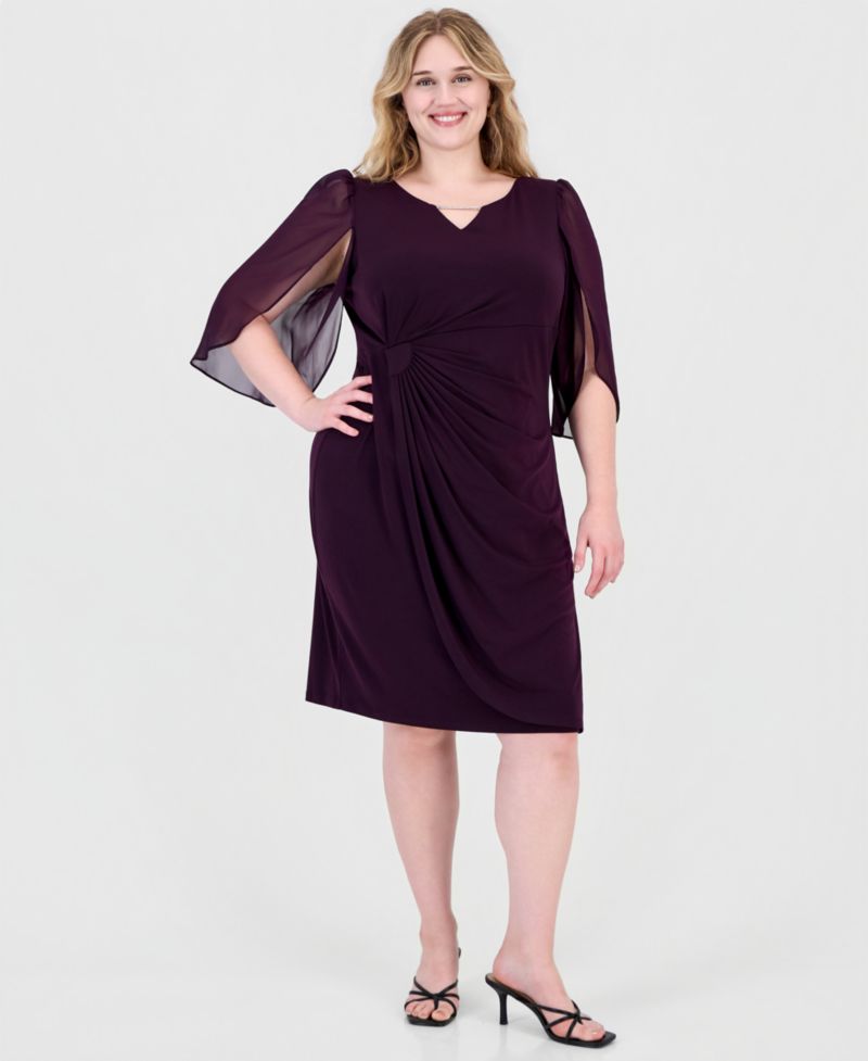 Plus Size Sheer-Sleeve Chain-Detail Sheath Dress