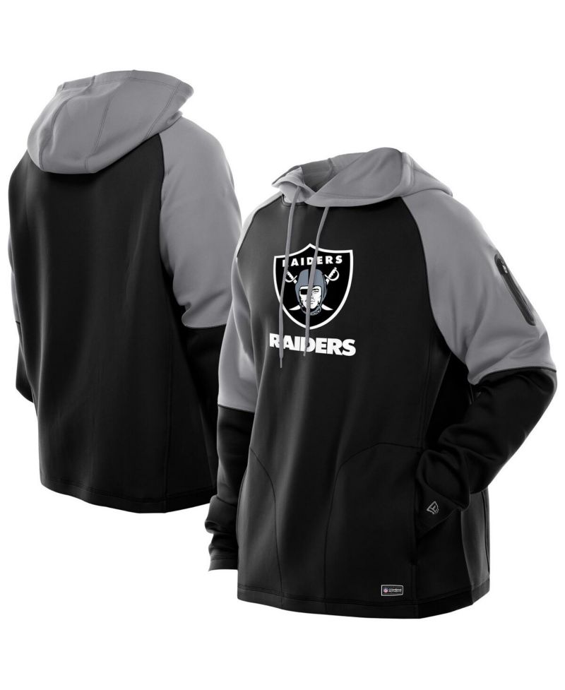Men's Black Las Vegas Raiders Combine Authentic Color Block Raglan Pullover Hoodie