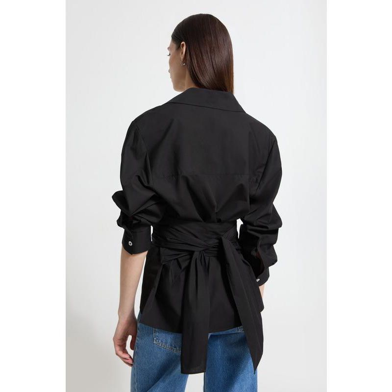 Women's Ellory Relaxed Cotton Poplin Shirt with Tie Waist and Side Slits
