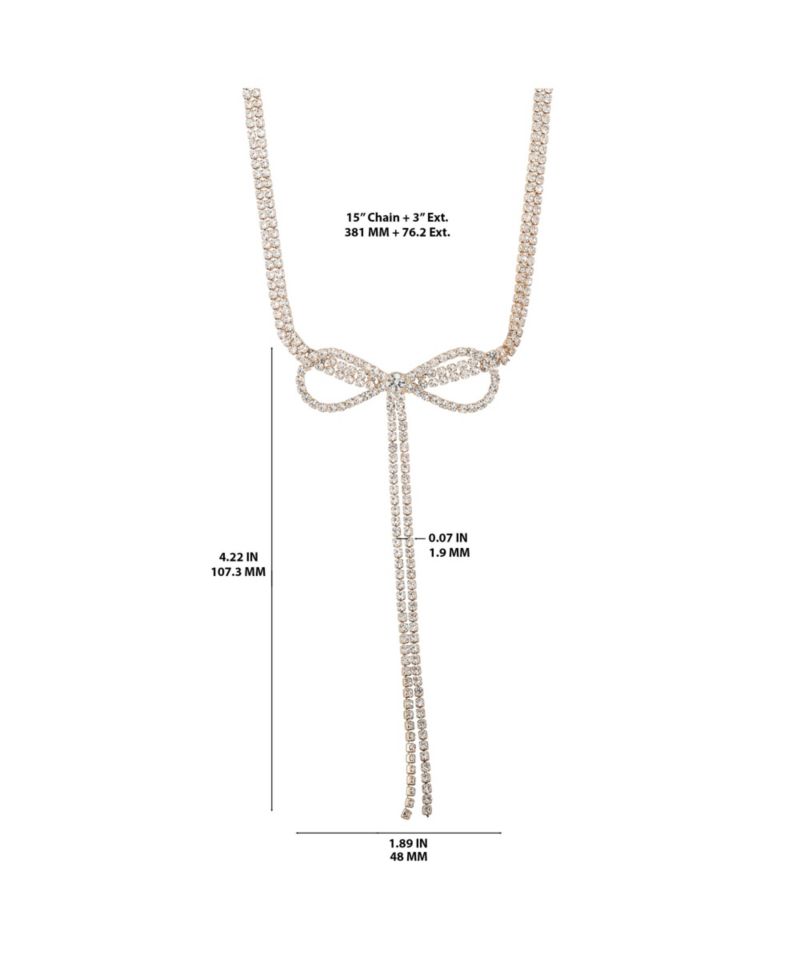 BCBG Generation Crystal Double Strand Bow Lariat Necklace