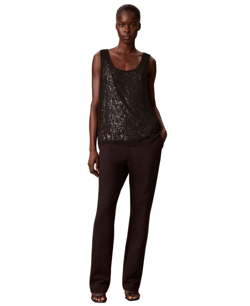 Women's Double Layer Scoop N Sequin Tank Top