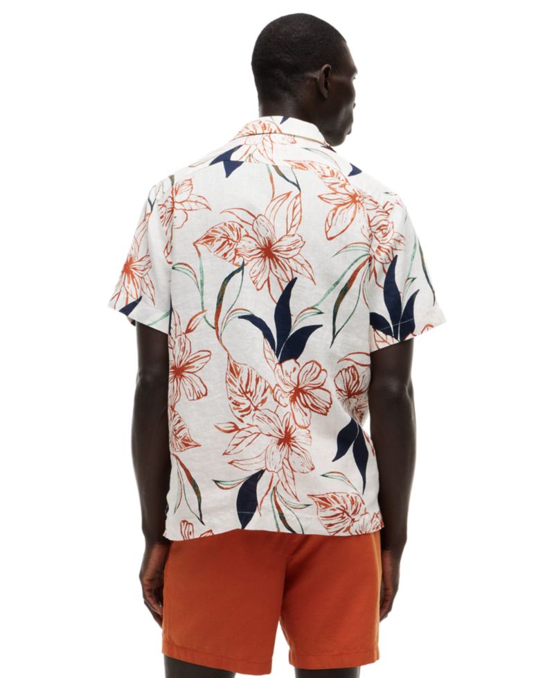 Men's Linen Resort Print Camp Collar Short-Sleeve Shirt