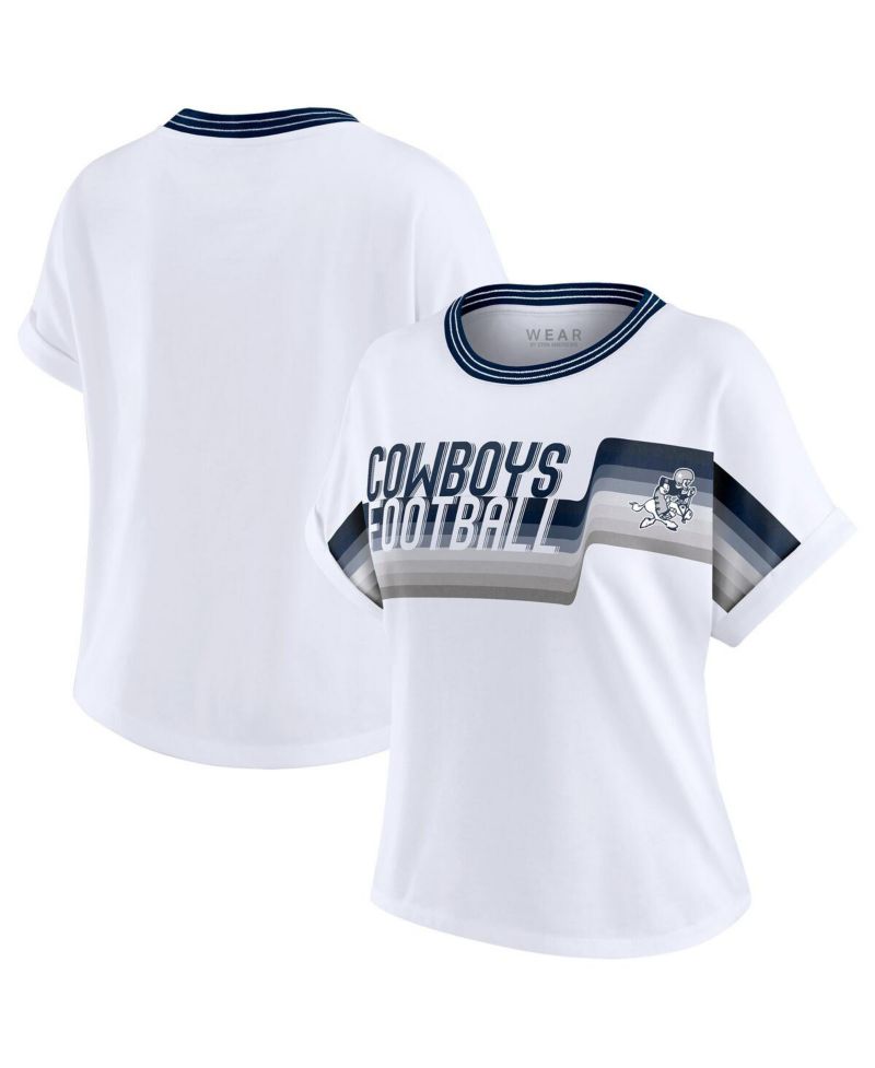 Women's White Dallas Cowboys Cropped Center Stripe Dolman T-Shirt