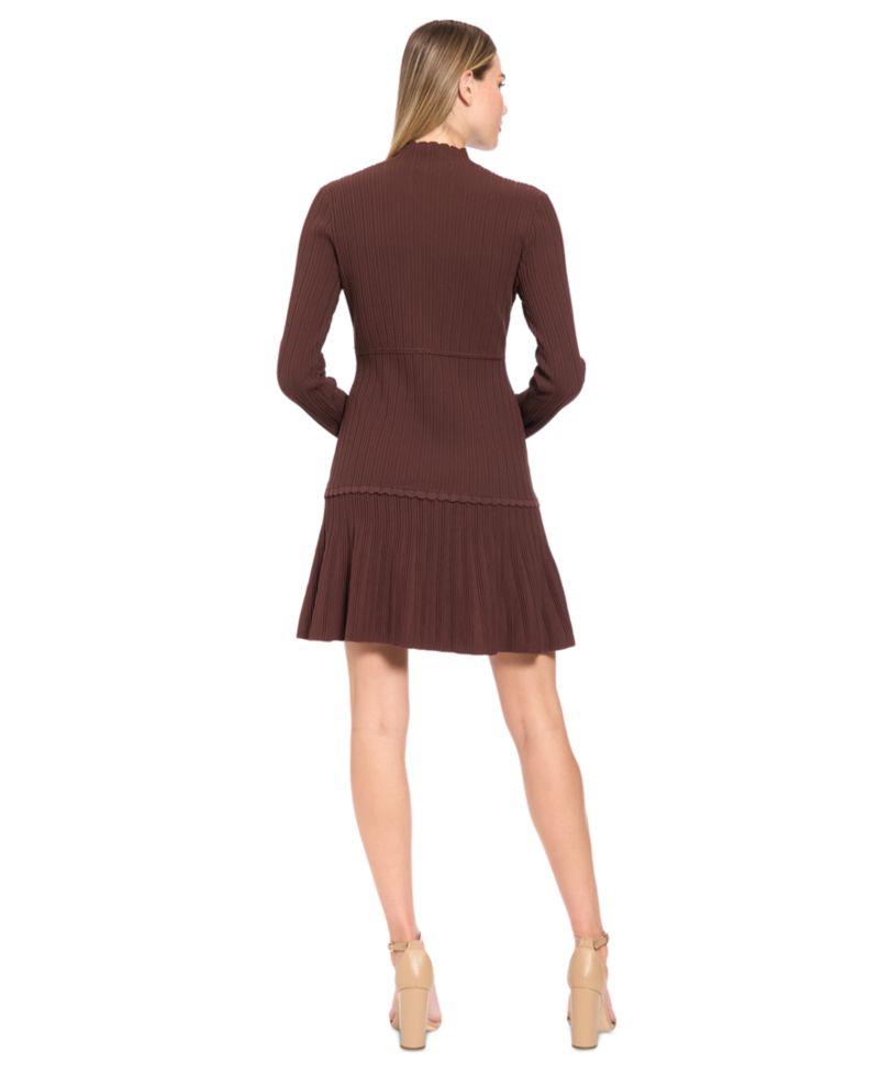 Women's Mock Neck Long-Sleeve Pleated Mini Dress