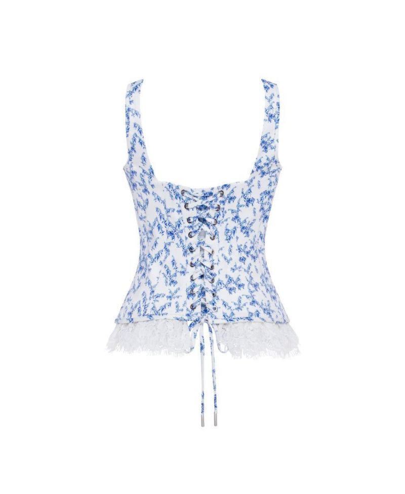 Womens Blue lavender corset on straps with bows and ribbon lacing