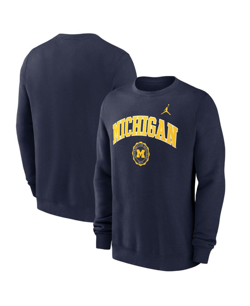 Men's Navy Michigan Wolverines Arched Seal Pullover Sweatshirt