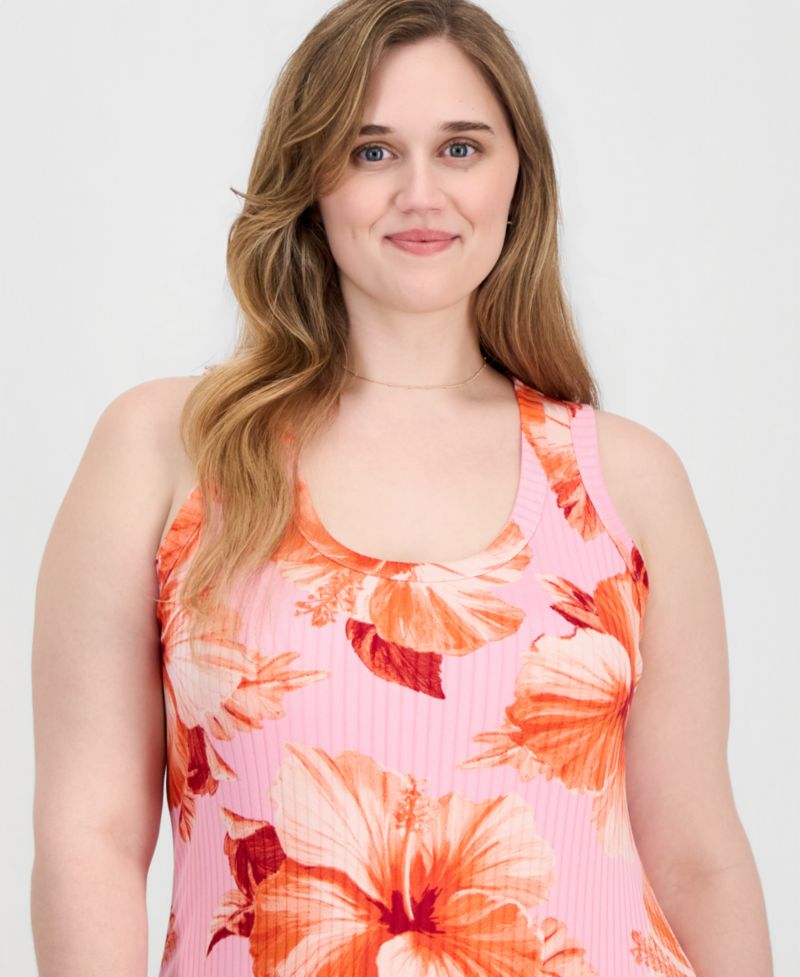 Trendy Plus Size Printed Ribbed Knit Sleeveless Maxi Dress