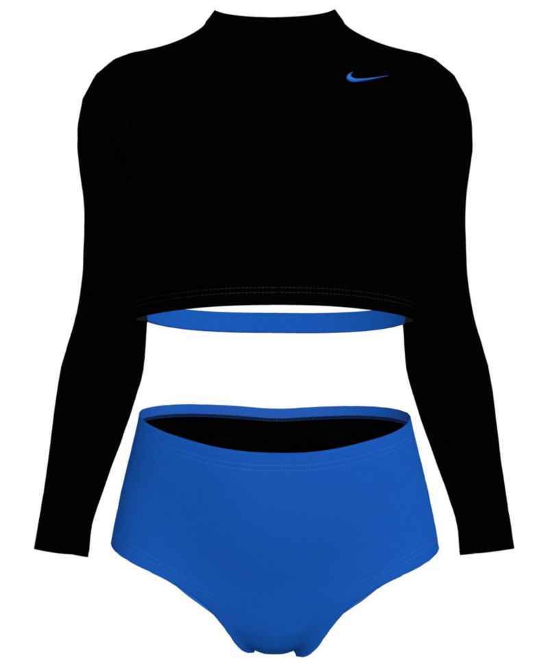 Girls' 7-16 Essential Long-Sleeve Crop Top and High-Waist Swim Bottoms, 2-Piece Set
