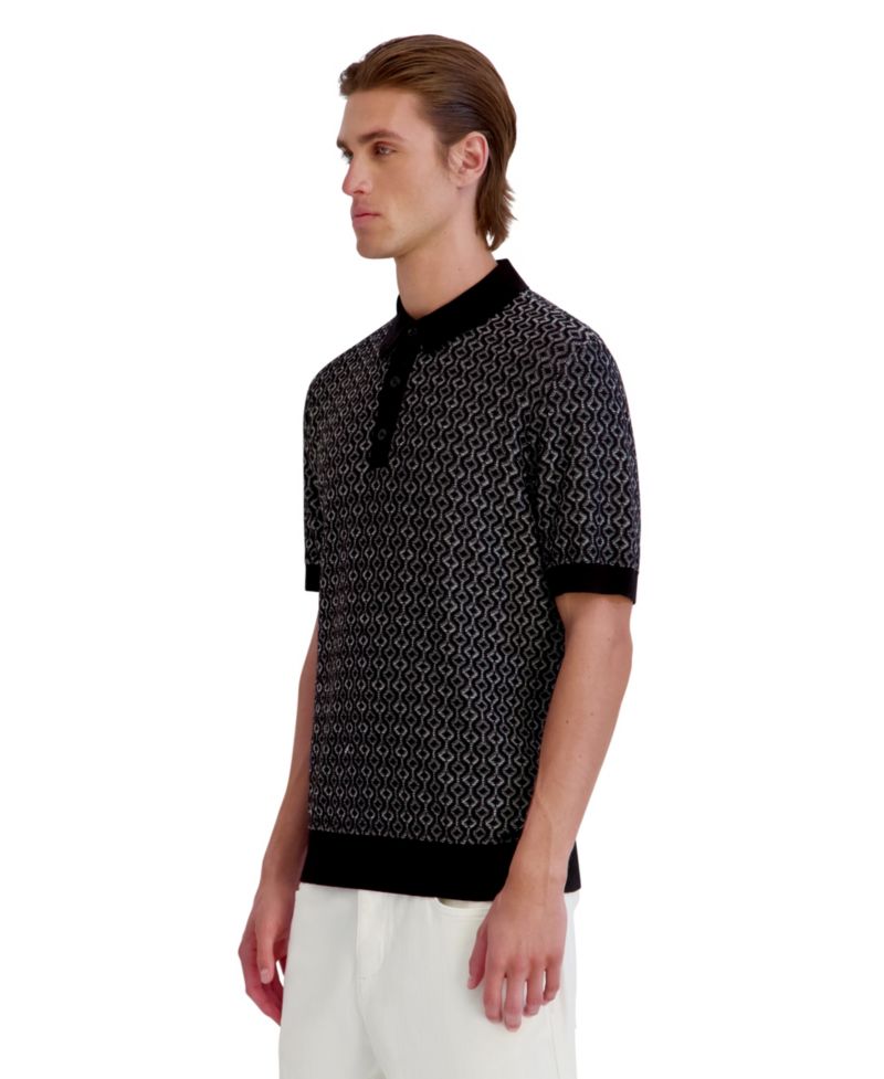 Men's Geometric 3-Button Placket Polo Shirt