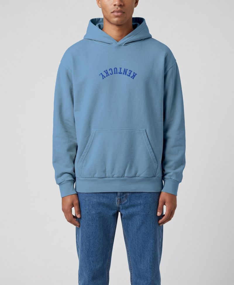 Men's Light Blue Kentucky Wildcats Upside Down Embroidered Vintage Heavyweight Hoodie
