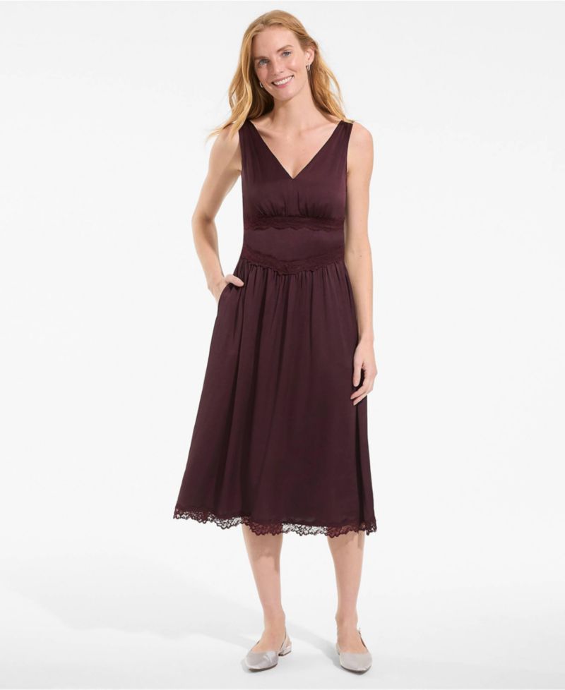 Women's Satin Sleeveless Lace Detail Dress