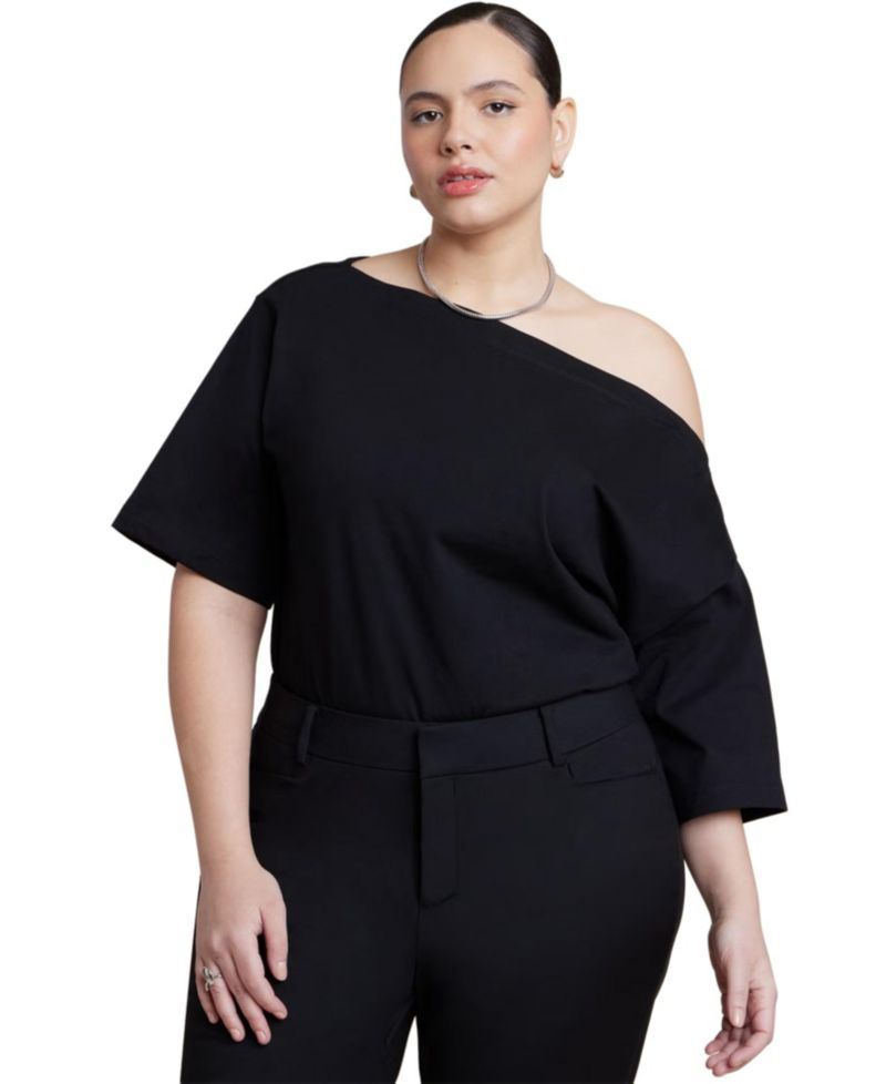 Plus Size Slouchy Oversized Dropped-Shoulder Boat-Neck Tee