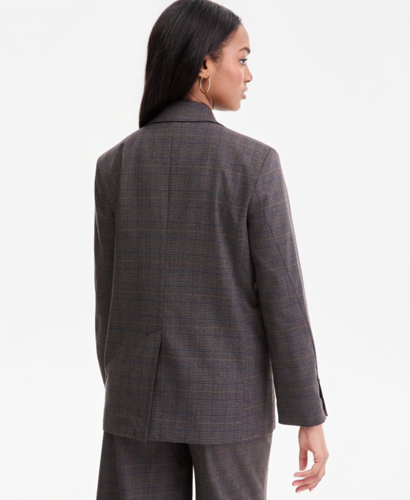 Women's Plaid Peak-Lapel Double-Breasted Blazer
