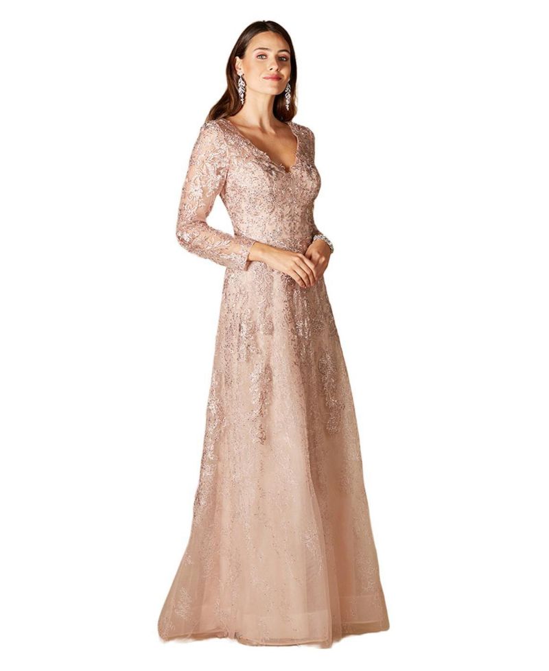 Women's Long Sleeve V-Neck Lace Gown