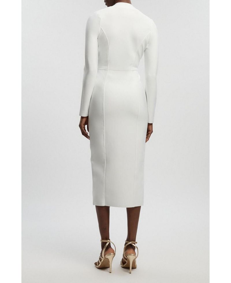 Women's Bandage Zip Detail Midi Dress