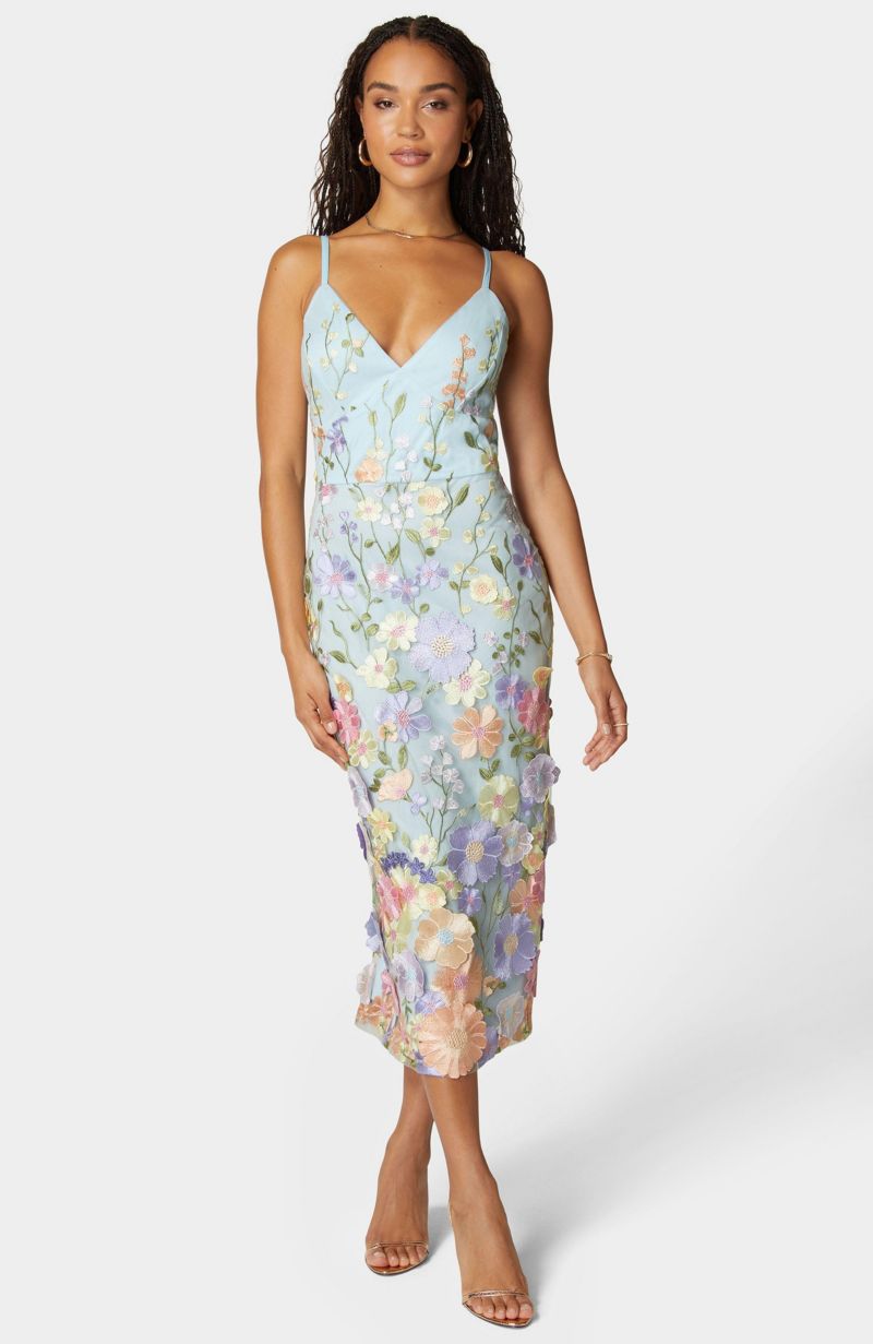 Women's Floral Embroidered Midi Dress