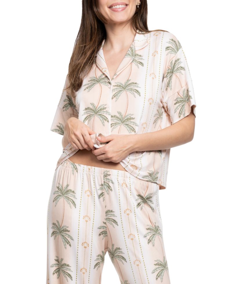 Women's Notch Collar Shirt & Crop Pants, 2-Piece Set