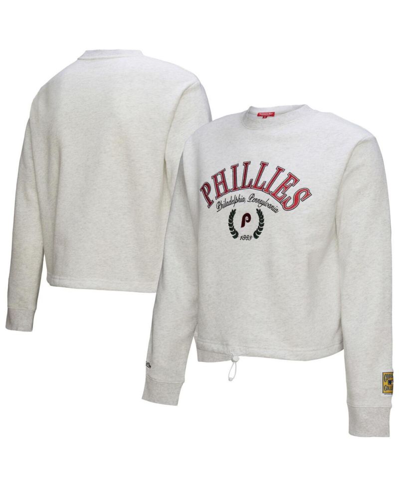 Women's Heather Gray Philadelphia Phillies Cropped Toggle Pullover Sweatshirt