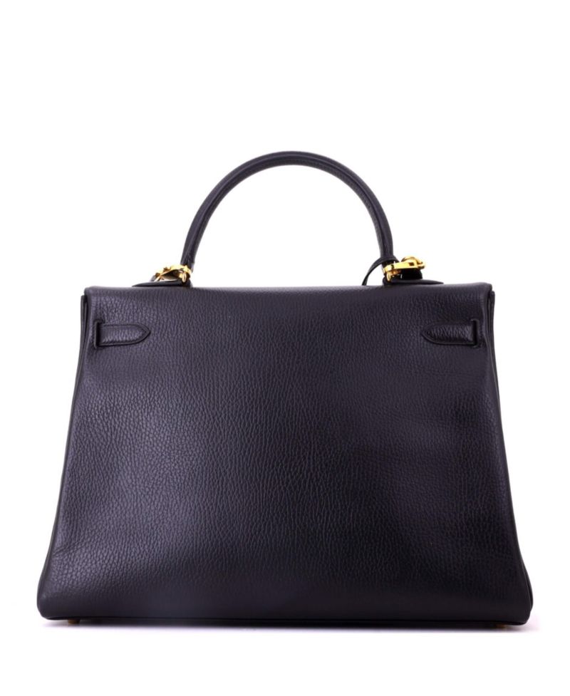 Pre-Owned Hermes Kelly 35 Handbag Black Ardennes with Gold Hardware