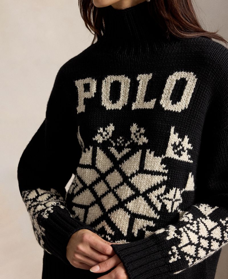 Women's Intarsia-Knit Snowflake Wool-Blend Turtleneck Sweater