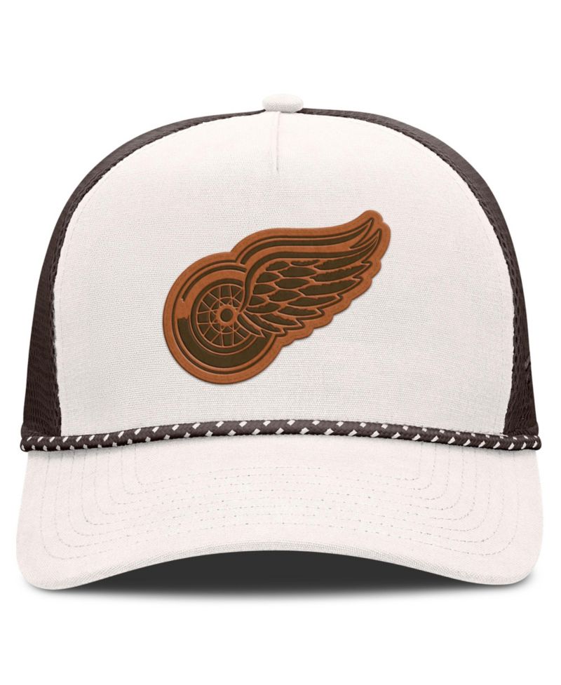 Men's Cream/Brown Detroit Red Wings Level Up Bronco Rope A-Frame Trucker Adjustable Hat