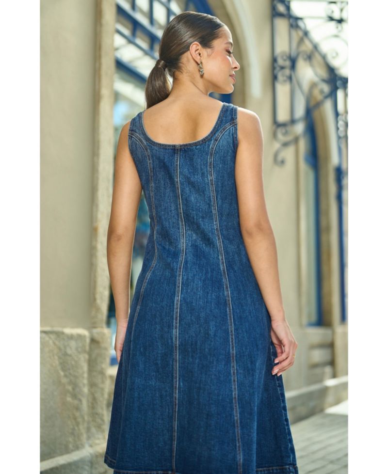 Women's Stretch Denim Panel Fitted Dress