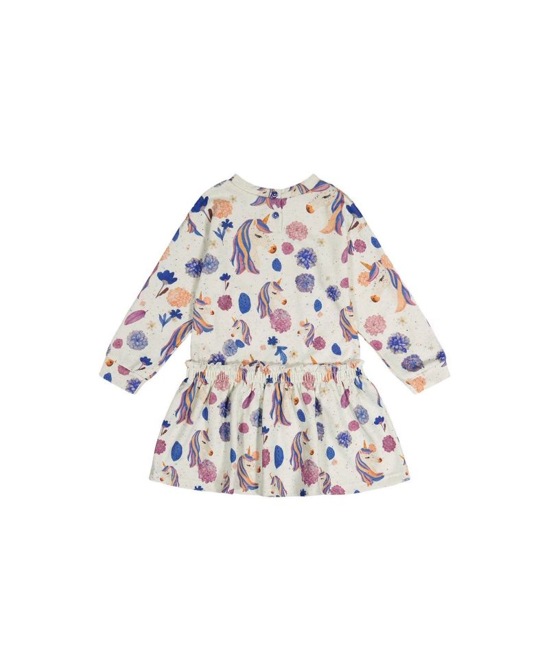Little and Big Girl 6-12Y French Terry Dress Unicorn Print