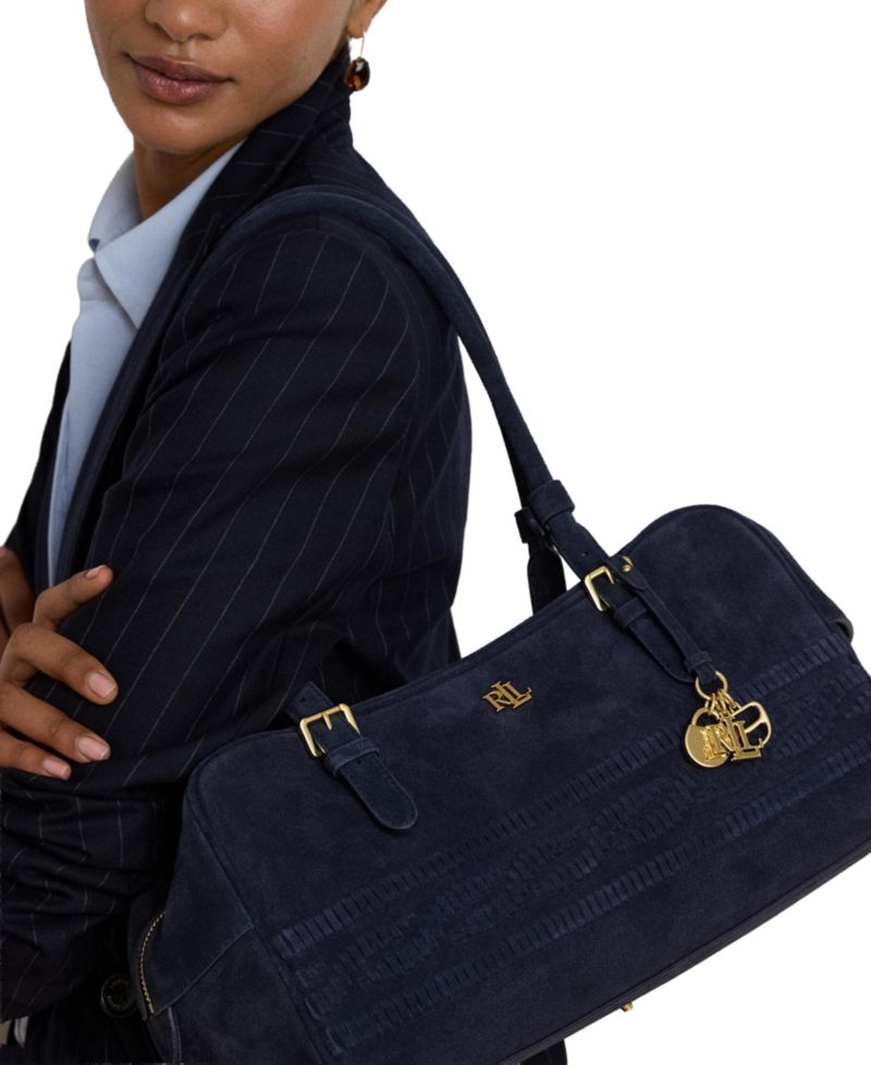 Marcy Suede Cable-Embossed Medium Satchel Bag