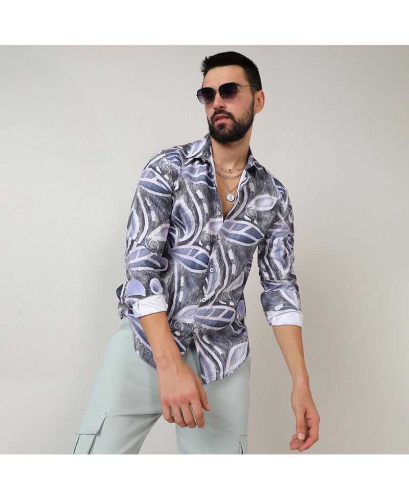 Men's Charcoal Grey & Prussian Blue Marble Foliage Shirt