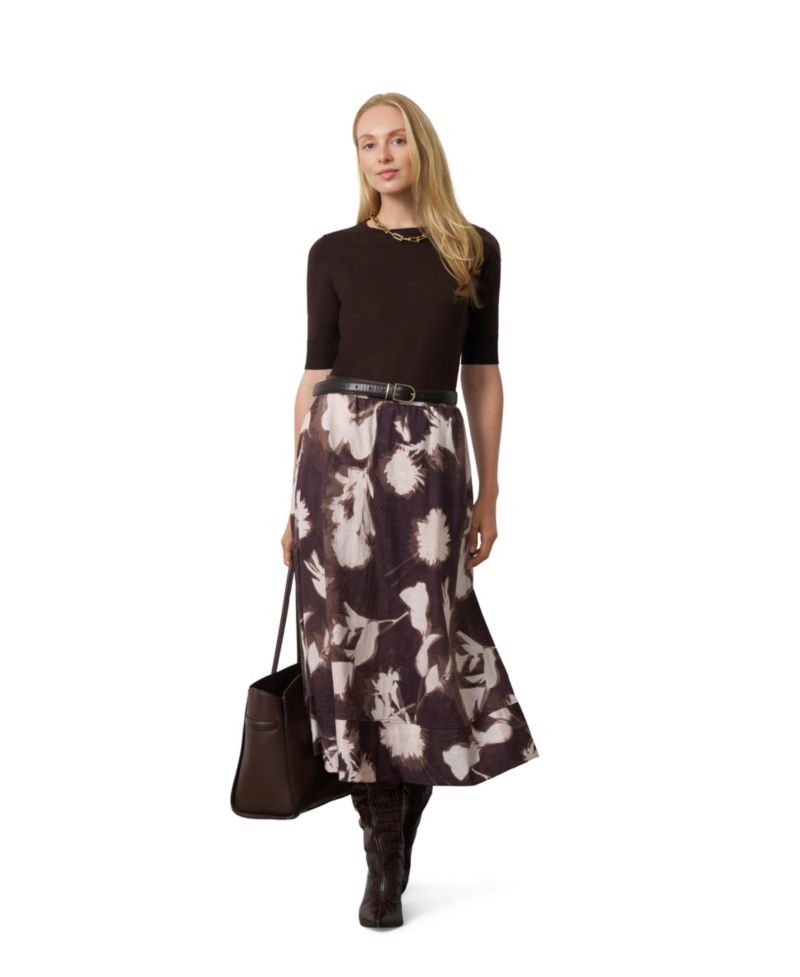 Women's Floral Pull-On Midi Skirt