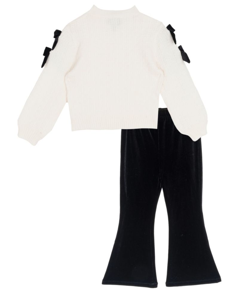 Girls' 4-6X Textured-Knit Velvet-Bow Flared-Leg Top and Pants, 2-Piece Set