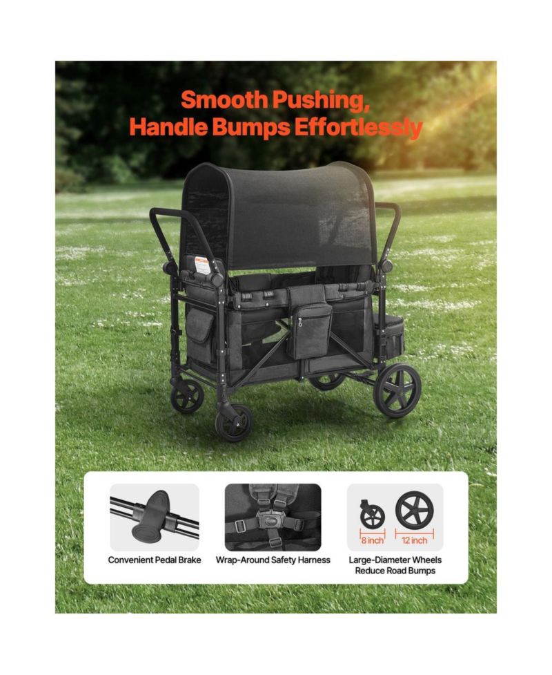 4 Seat Wagon Stroller 330 lb Foldable Push Pull with Canopy