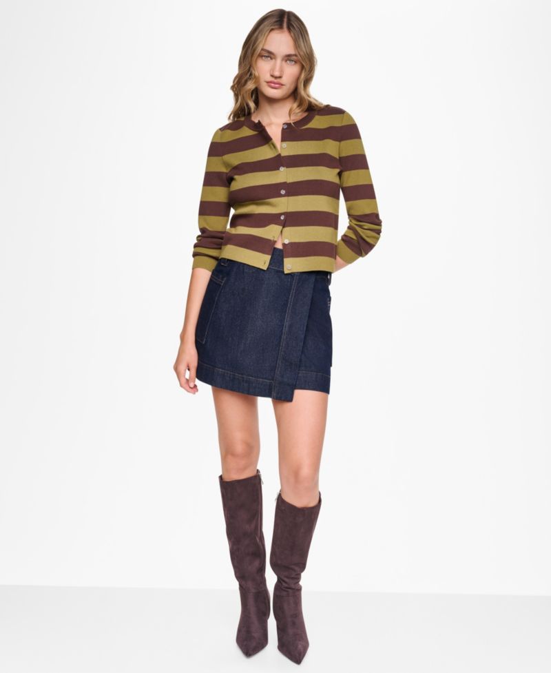 Petite Striped Cotton-Blend Cardigan
