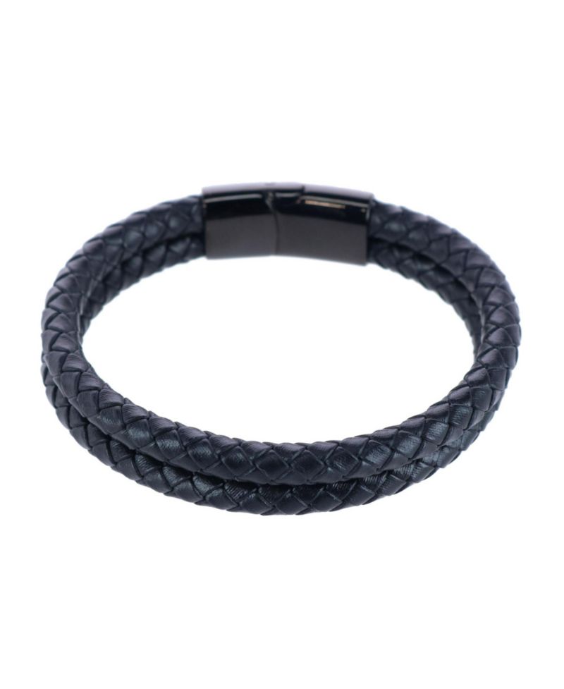 Simple Double Band Braided Secure Clasp Leather Bracelet