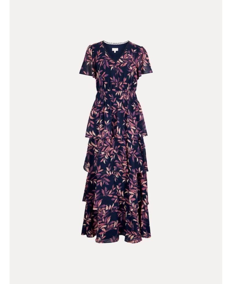 Women's Tiered Leaf Print Short-Sleeve Dress