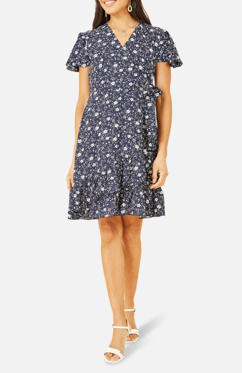 Women's Ditsy Floral Wrap Frill Dress