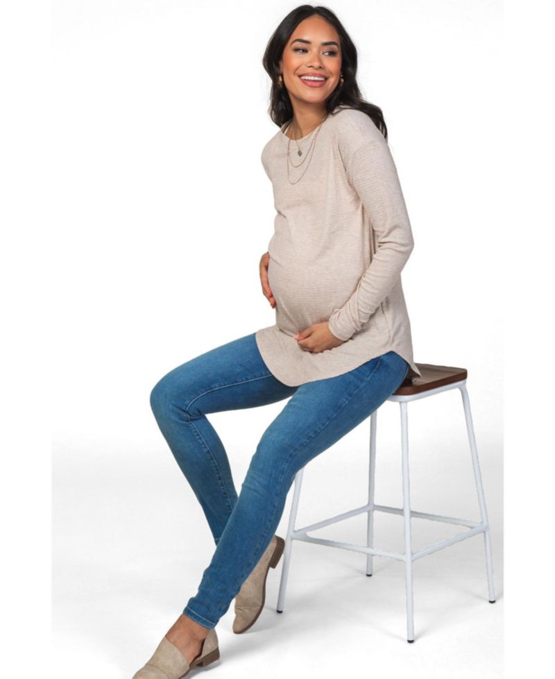 Women's Ivory Long Sleeve Ribbed Top