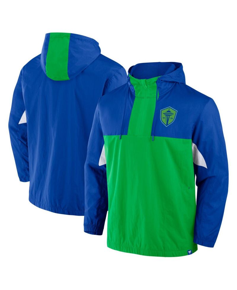 Men's Royal Seattle Sounders FC Free Kick Woven Quarter-Zip Hoodie Jacket