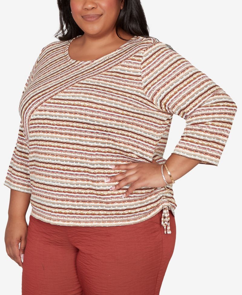 Plus Size Spice Market Spliced Textured Stripe Ruched Tie Top